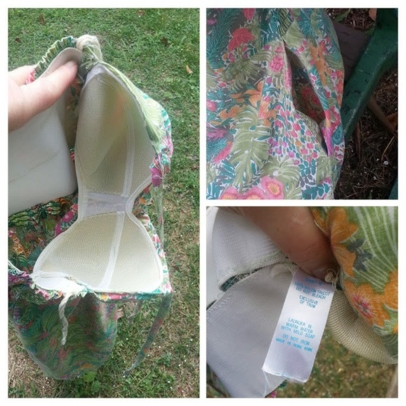 Vintage jungle print A-line halter dress greenpink *HP* - Picture 8 of 8